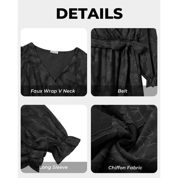 Plus Size Maxi Dress Floral Wrap V-Neck Long Sleeve Formal Wedding Guest - Picture 5 of 5